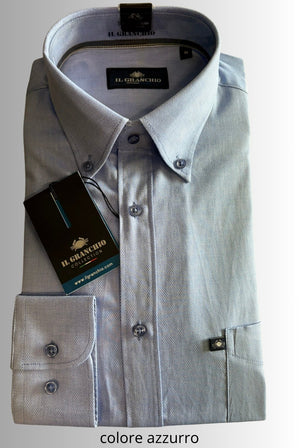 CAMICIA UOMO GREANCHIO MANICA LUNGA COLO CON BOTTONCINI TASCHINO VESTIBILITA REGOLARE PURO COTONE ART ELLIOT
