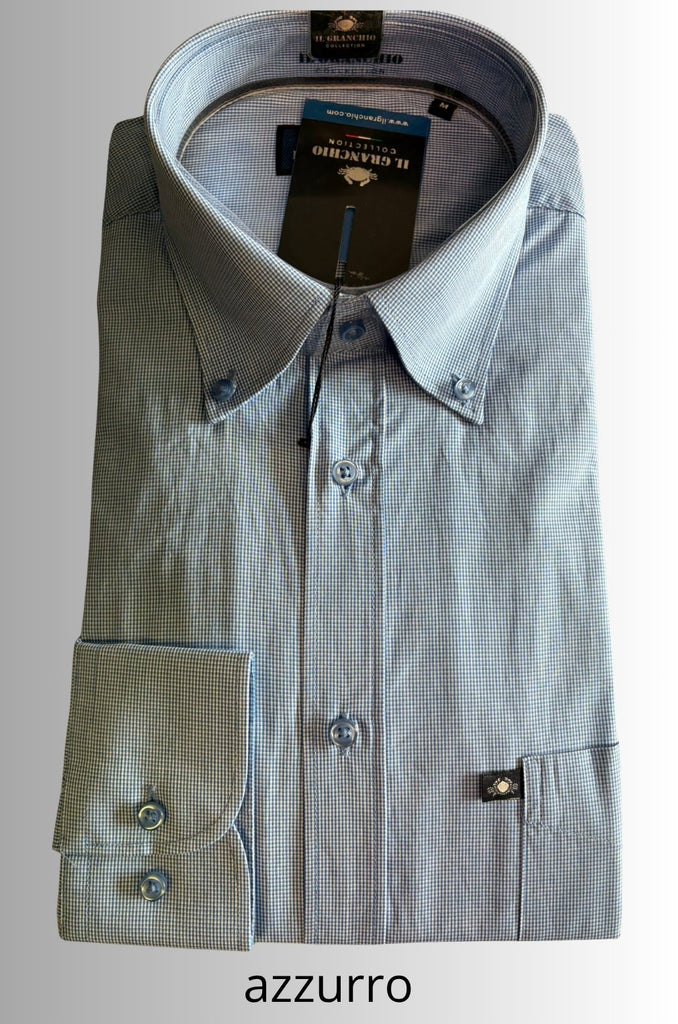 CAMICIA UOMO GRANCHIO VESTIBILITA REGOLARE PURO COTONE COLLO CON BOTTONCINI TASCHINO ART PONTE