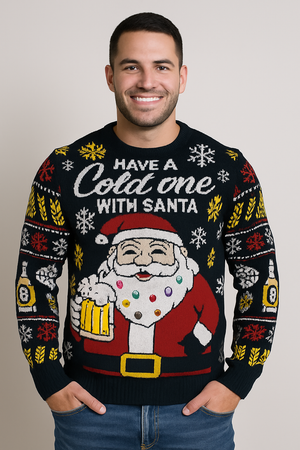 MAGLIONE UOMO DONNA GIROCOLLO NATALE BABBO NATALE BIRRA MARCA JULE ART.LED6