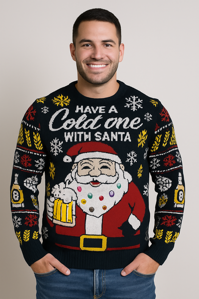 MAGLIONE UOMO DONNA GIROCOLLO NATALE BABBO NATALE BIRRA MARCA JULE ART.LED6