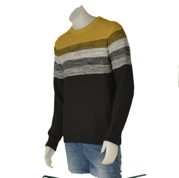 MAGLIONE UOMO COTONE GIROCOLLO POLSINI FASCIA RIGATO MARCA LOSAN ART.LMNAP0202_23012