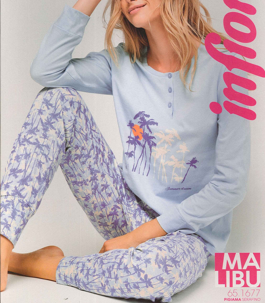 PIGIAMA DONNA PURO COTONE SERAFINO BOTTONI POLSINI PALME INFIORE ART. MLA651677