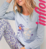 PIGIAMA DONNA PURO COTONE SERAFINO BOTTONI POLSINI PALME INFIORE ART. MLA651677