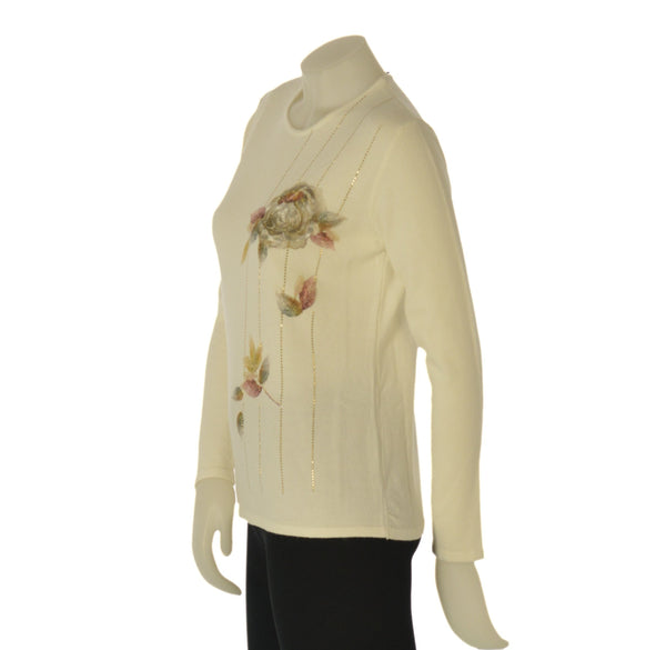 MAGLIONE DONNA RAGAZZA GIROCOLLO STRASS FIORI MARCA ELEONORA DELBONO ART. NL611