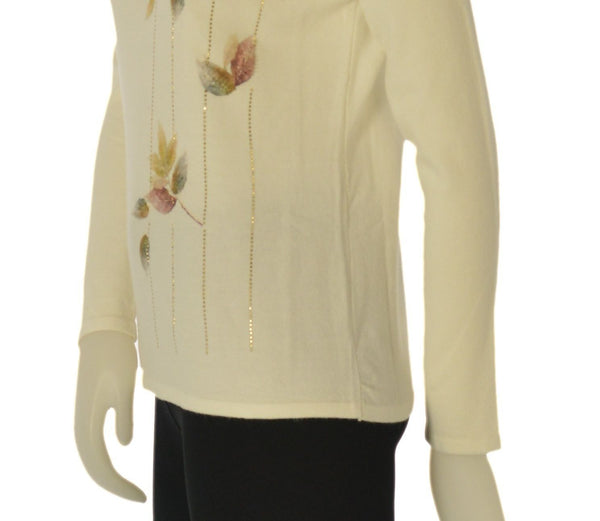 MAGLIONE DONNA RAGAZZA GIROCOLLO STRASS FIORI MARCA ELEONORA DELBONO ART. NL611