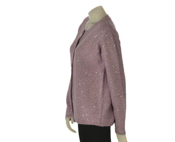MAGLIONE DONNA RAGAZZA CARDIGAN GIROCOLLO BOTTONI MICROPAILLETTES MARCA GAIA B ART. 307
