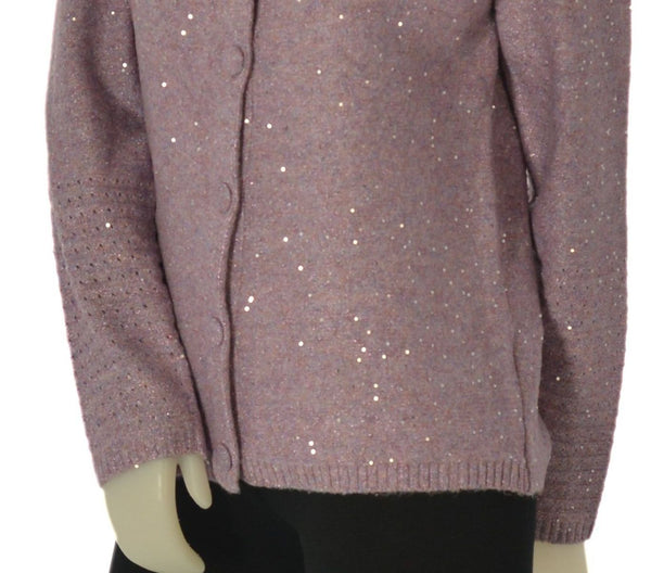 MAGLIONE DONNA RAGAZZA CARDIGAN GIROCOLLO BOTTONI MICROPAILLETTES MARCA GAIA B ART. 307