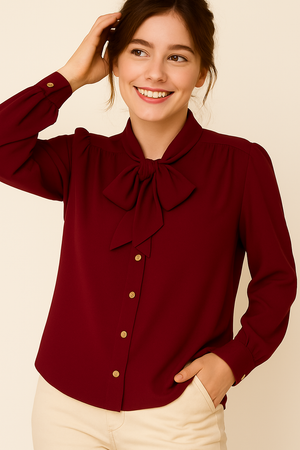 CAMICIA DONNA MYASTREET MANICA LUNGA FIOCCO BOTTONI ART. ESC156-90