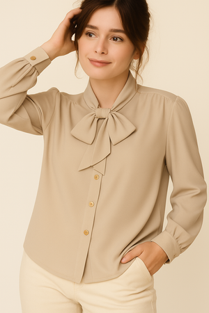 CAMICIA DONNA MYASTREET MANICA LUNGA FIOCCO BOTTONI ART. ESC156-90