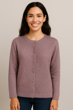 MAGLIONE DONNA RAGAZZA CARDIGAN GIROCOLLO BOTTONI MICROPAILLETTES MARCA GAIA B ART. 307