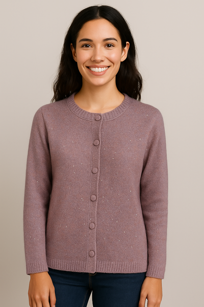 MAGLIONE DONNA RAGAZZA CARDIGAN GIROCOLLO BOTTONI MICROPAILLETTES MARCA GAIA B ART. 307