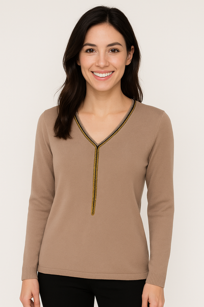 MAGLIONE DONNA RAGAZZA SCOLLO V LANA CATENELLE MARCA RIVA TRICOT ART. B115617