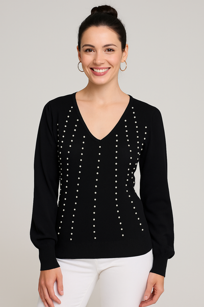 MAGLIONE DONNA RAGAZZA SCOLLO V PERLE MARCA GRIFFAI ART. 4221