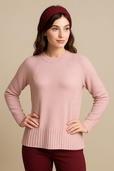 MAGLIONE DONNA VALERIE GIROCOLLO TRECCE SPACCHI LANA MERINO EXTRAFINE ART. 1011