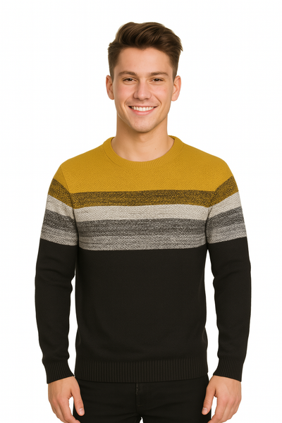 MAGLIONE UOMO COTONE GIROCOLLO POLSINI FASCIA RIGATO MARCA LOSAN ART.LMNAP0202_23012