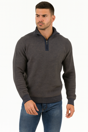 MAGLIONE UOMO MEZZA ZIP POLSINI FASCIA MELANGE MARCA SPORTING MARE ART.1270/30Z