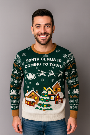 MAGLIONE UOMO DONNA NATALIZIO GIROCOLLO POLSINI FASCIA LUCI MARCA JULE ART. 22LEDA5-S