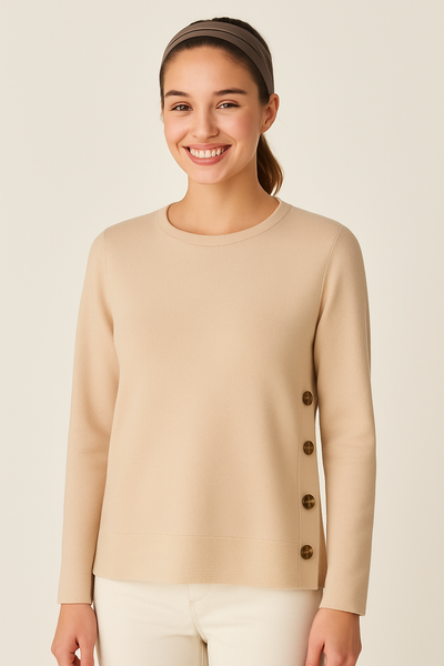 MAGLIONE DONNA RIVA TRICOT GIROCOLLO LANA BOTTONI ART. B315619