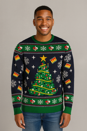 MAGLIONE UOMO ACRILICO GIROCOLLO POLSINI FASCIA LUCI NATALIZIO MARCA JULE ART.22LEDA11