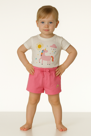 COMPLETO NEONATA COTONE GIROCOLLO MEZZA MANICA AUTOMATICI ELASTICO TASCHE UNICORNO MARCA LOSAN ART. 318-8040AL