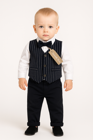 COMPLETO NEONATO ELEGANTE CAMICIA GILET PAPILLON PANTALONIELASTICO TASCHE MARCA BM ART.AY4033