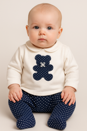 COMPLETO NEONATA BABY MAGLIA AUTOMATICI ORSETTO PANTALONE POIS MARCA ELLEPI ART.CO4847