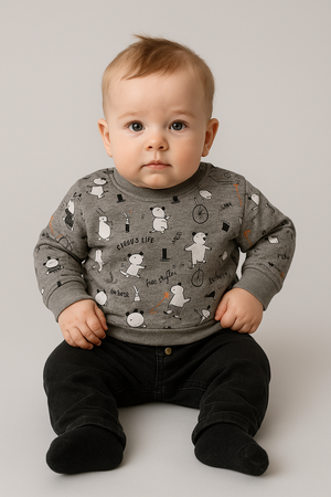 COMPLETO NEONATO GIROCOLLO BOTTONI POLSINI FASCIA ELASTICO RISVOLTO COSTINE PUPAZZI MARCA BM ART.AY4061