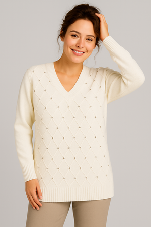 MAGLIONE DONNA LAURA BIAGIOTTI SCOLLO A V ROMBI STRASS ART. 3029
