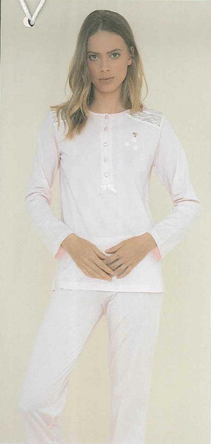 PIGIAMA DONNA RAGAZZA SERAFINO PURO COTONE ESTIVO FIORI PIZZO NOIDINOTTE ART.FA7328AS