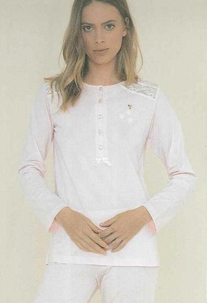 PIGIAMA DONNA RAGAZZA SERAFINO PURO COTONE ESTIVO FIORI PIZZO NOIDINOTTE ART.FA7328AS