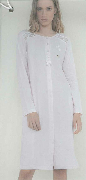CAMICIA DA NOTTE APERTA DONNA RAGAZZA PURO COTONE BOTTONI PIZZO MARCA NOIDINOTTE ART.LA2321AS