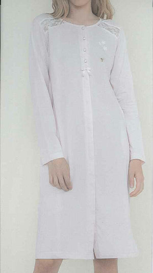 CAMICIA DA NOTTE APERTA DONNA RAGAZZA PURO COTONE BOTTONI PIZZO MARCA NOIDINOTTE ART.LA2321AS