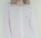 CAMICIA DA NOTTE APERTA DONNA RAGAZZA PURO COTONE BOTTONI PIZZO MARCA NOIDINOTTE ART.LA2321AS