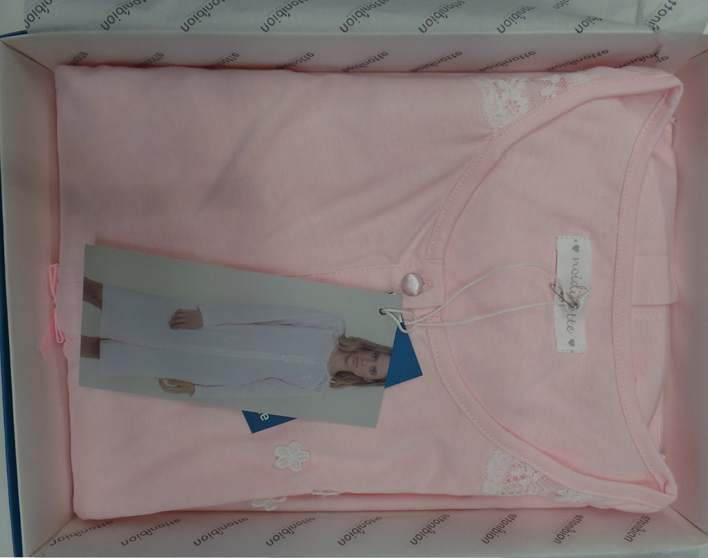 CAMICIA DA NOTTE APERTA DONNA RAGAZZA PURO COTONE BOTTONI PIZZO MARCA NOIDINOTTE ART.LA2321AS