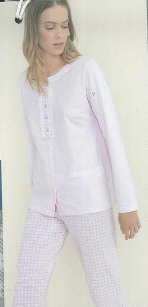 PIGIAMA APERTO DONNA RAGAZZA PIZZO QUADRI PURO COTONE NOIDINOTTE ART. FA7319AS