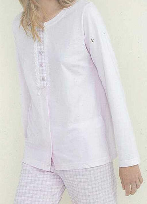 PIGIAMA APERTO DONNA RAGAZZA PIZZO QUADRI PURO COTONE NOIDINOTTE ART. FA7319AS
