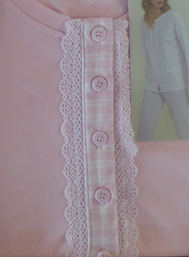 PIGIAMA APERTO DONNA RAGAZZA PIZZO QUADRI PURO COTONE NOIDINOTTE ART. FA7319AS