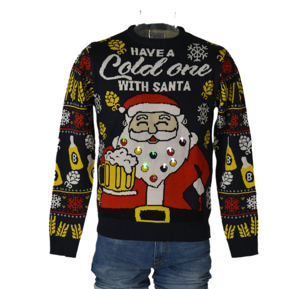 MAGLIONE UOMO DONNA GIROCOLLO NATALE BABBO NATALE BIRRA MARCA JULE ART.LED6