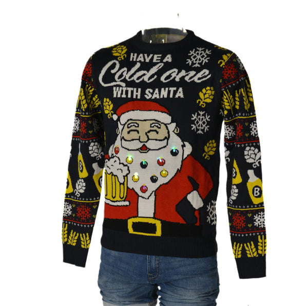 MAGLIONE UOMO DONNA GIROCOLLO NATALE BABBO NATALE BIRRA MARCA JULE ART.LED6
