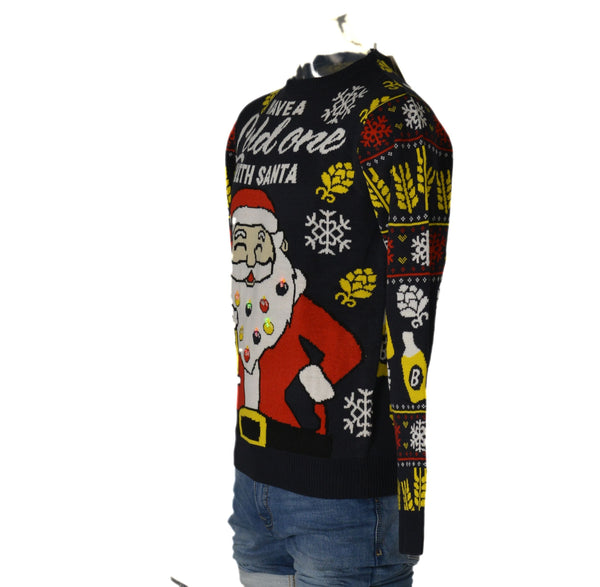 MAGLIONE UOMO DONNA GIROCOLLO NATALE BABBO NATALE BIRRA MARCA JULE ART.LED6