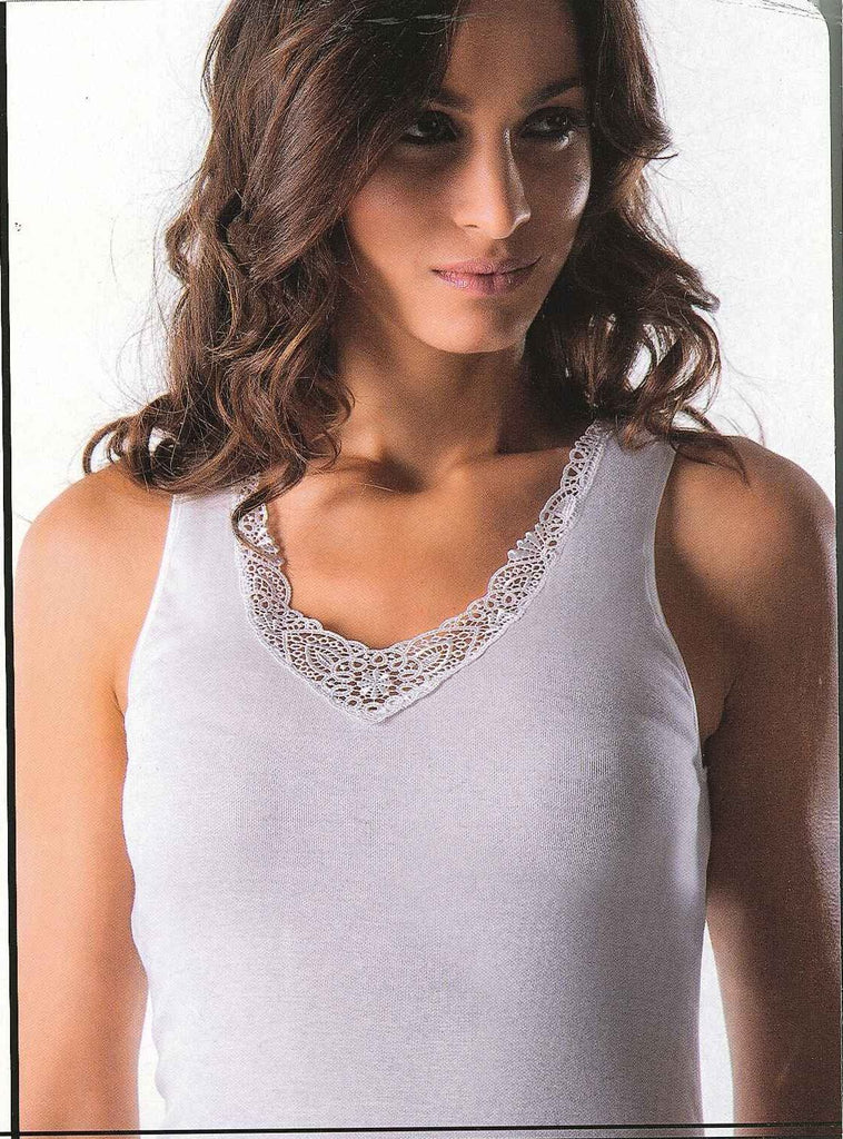 CANOTTA INTIMA SPALLA LARGA DONNA PURO COTONE PIZZO MARCA MORETTA ART. 1308