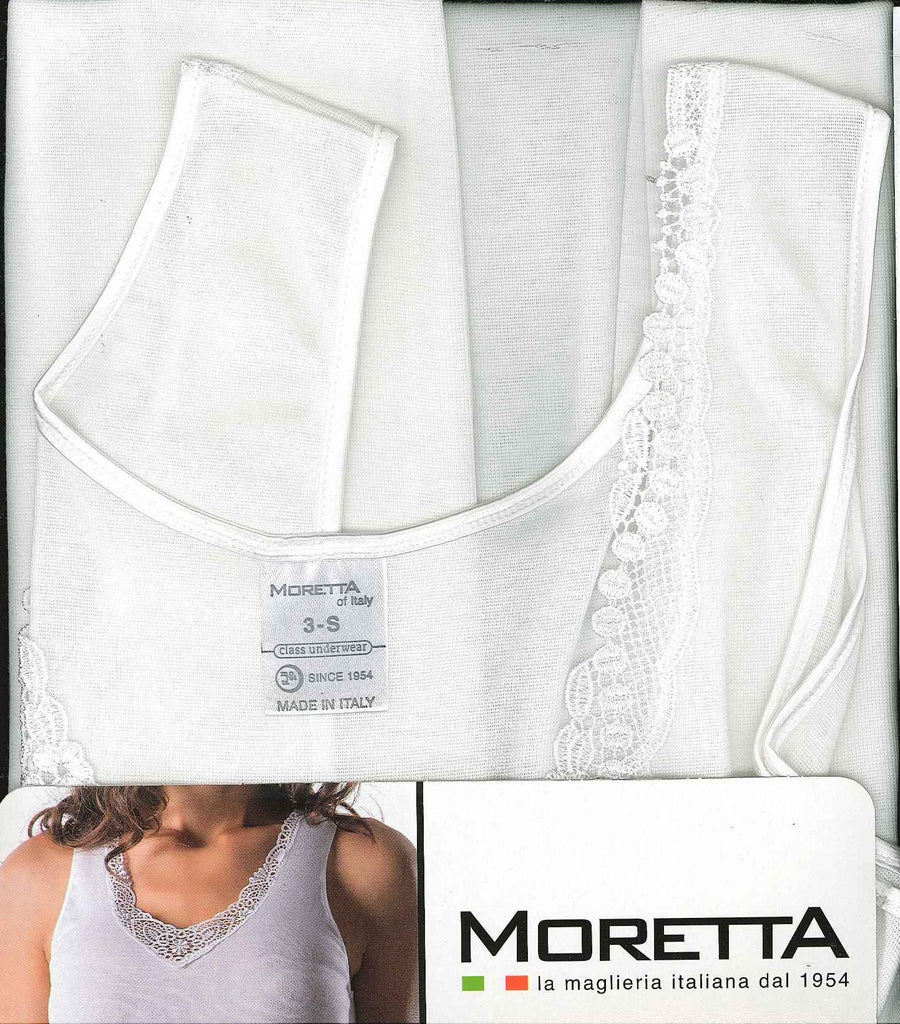 CANOTTA INTIMA SPALLA LARGA DONNA PURO COTONE PIZZO MARCA MORETTA ART. 1308
