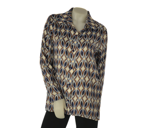 CAMICIA DONNA FANTASIA MANICA LUNGA MORBIDA SPACCHETTI PERLA ART.2533