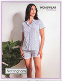 PIGIAMA DONNA COTONE BOTTONI FANTASIA MEZZA MANICA PANTALONCINO PRATICO GIOVANE ELEGANTE MARCA NOTTINGHAM ART.49955