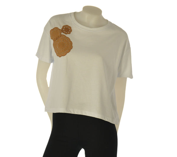 T-SHIRT DONNA GRIFFAI MANICA CORTA RICAMO FIORE COTONE ART. 6515