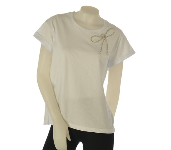 T-SHIRT DONNA GRIFFAI MANICA CORTA MORBIDA COTONE FIOCCO STRASS ART. 6514