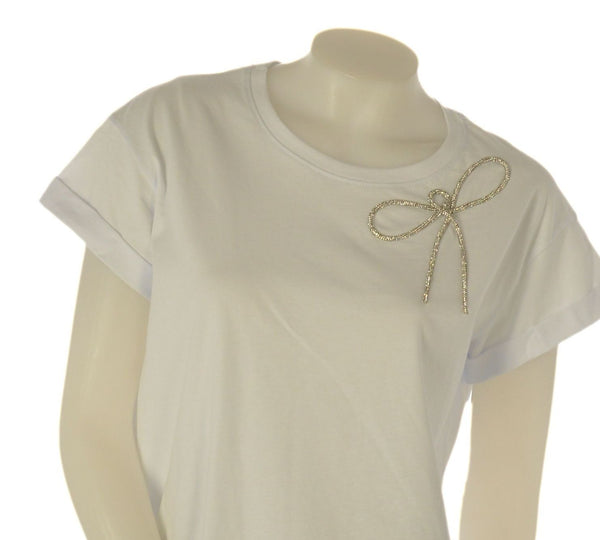 T-SHIRT DONNA GRIFFAI MANICA CORTA MORBIDA COTONE FIOCCO STRASS ART. 6514
