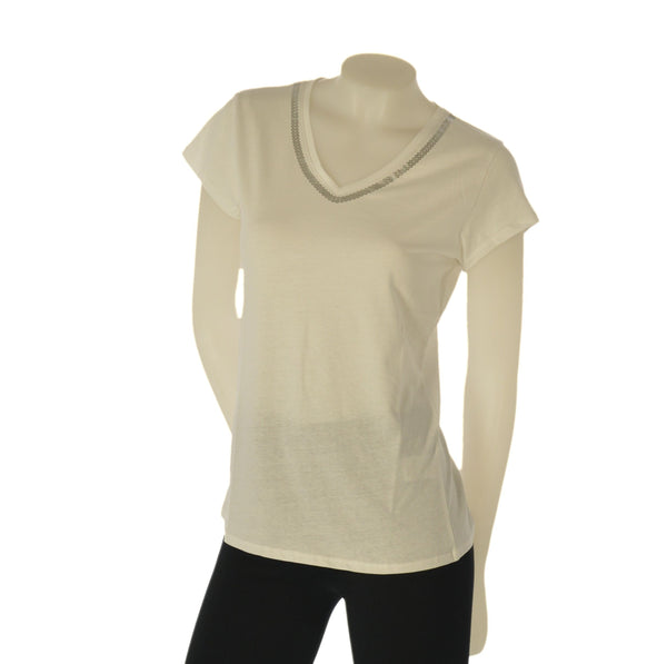 T-SHIRT DONNA CUORE A CUORE SCOLLO A V MANICA CORTA COTONE STAMPA ART. WJ0588