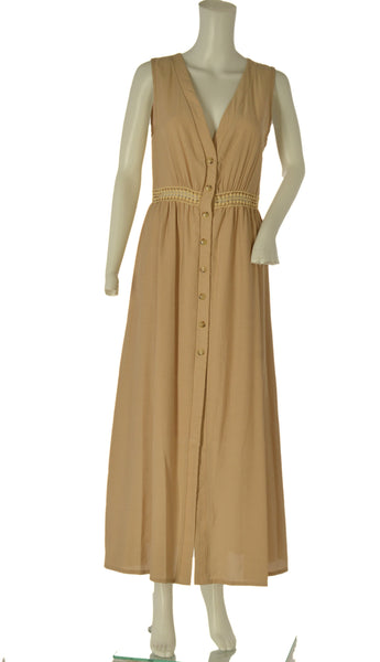 ABITO LUNGO DONNA SMANICATO SCOLLO A V BOTTONI VISCOSA COTONE ART. 6623