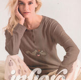 PIGIAMA DONNA TERMO COTONE SERAFINO BOTTONI ANIMALI AURTUNNO MARCA INFIORE ART. HVR652827